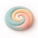 Abstract spiral symbol in soft teal and sand tones representing mind and awareness.