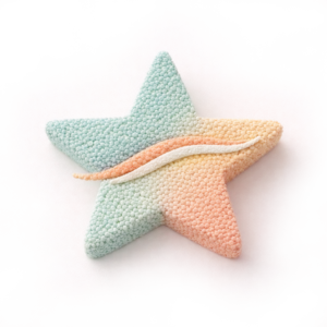 Abstract star-shaped symbol in soft teal and sand tones representing energy and vitality.