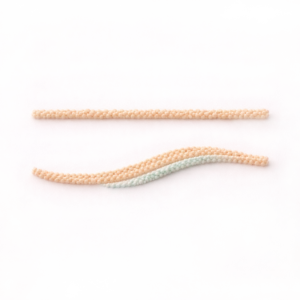 Minimal abstract symbol with two horizontal lines in soft sand and teal tones, representing sleep and rest.