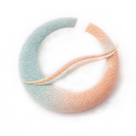 Abstract circular symbol in soft teal and sand tones representing change and life transitions.