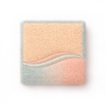 Abstract square symbol in soft sand and teal tones representing work and money.